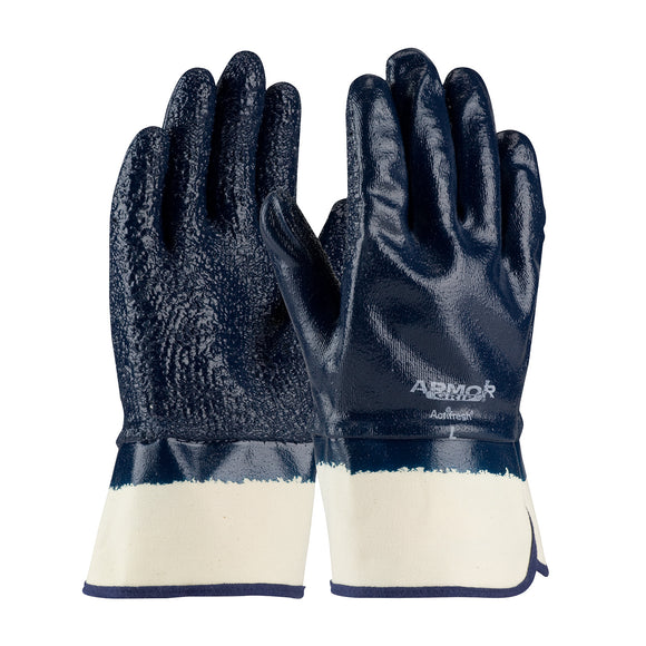 ARMORGRIP® NITRILE DIPPED GLOVE WITH TERRY CLOTH LINER, ROUGH TEXTURED GRIP FULL HAND - SAFETY CUFF