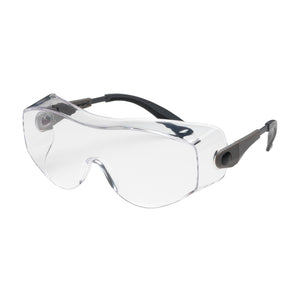 OVERSITE™ OTG RIMLESS SAFETY GLASSES BLACK/GRAY TEMPLE, CLEAR LENS, ANTI-FOG / ANTI-SCRATCH COATING