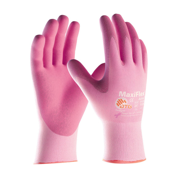 MAXIFLEX® ACTIVE PINK SEAMLESS KNIT NYLON GLOVE NITRILE COATED MICROFOAM GRIP ON PALM & FINGERS