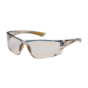 RECON™ RIMLESS SAFETY GLASSES WITH BROWN TEMPLE, I/O BLUE LENS AND ANTI-SCRATCH / ANTI-FOG COATING