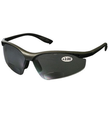 MAG READERS™ SEMI-RIMLESS SAFETY READERS WITH BLACK FRAME, GRAY LENS/ANTI-SCRATCH +2.00 DIOPTER