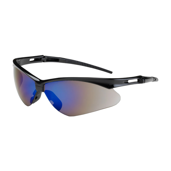 ANSER™ SEMI-RIMLESS SAFETY GLASSES WITH BLACK FRAME, BLUE MIRROR LENS AND ANTI-SCRATCH COATING