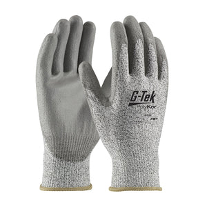 G-TEK® POLYKOR®SEAMLESS KNIT BLENDED GLOVE WITH POLYURETHANE COATED FLAT GRIP ON PALM & FINGERS