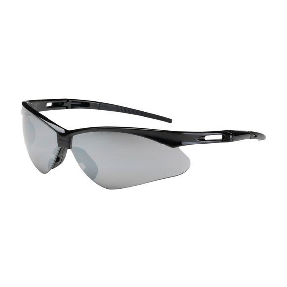 ANSER™ SEMI-RIMLESS SAFETY GLASSES WITH BLACK FRAME, SILVER MIRROR LENS AND ANTI-SCRATCH COATING